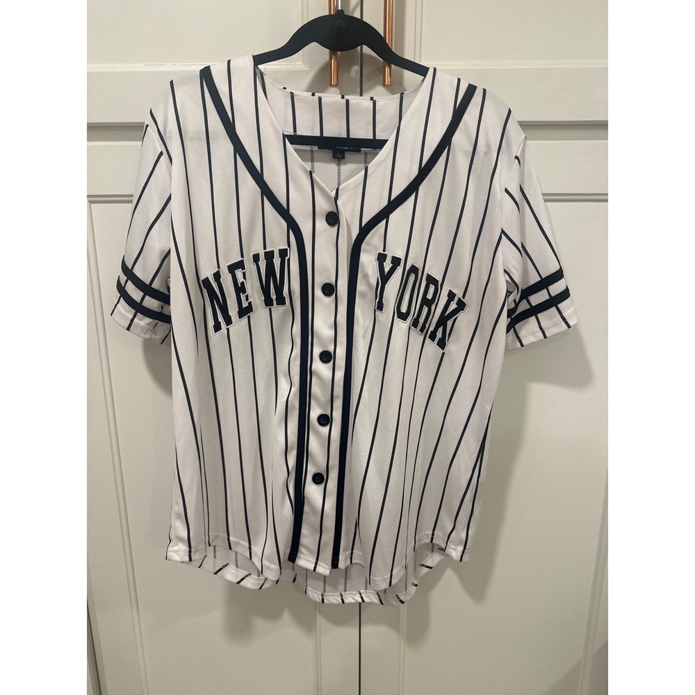 Harper Ivy New York Baseball Jersey Top White Black Pinstripe Size L casual